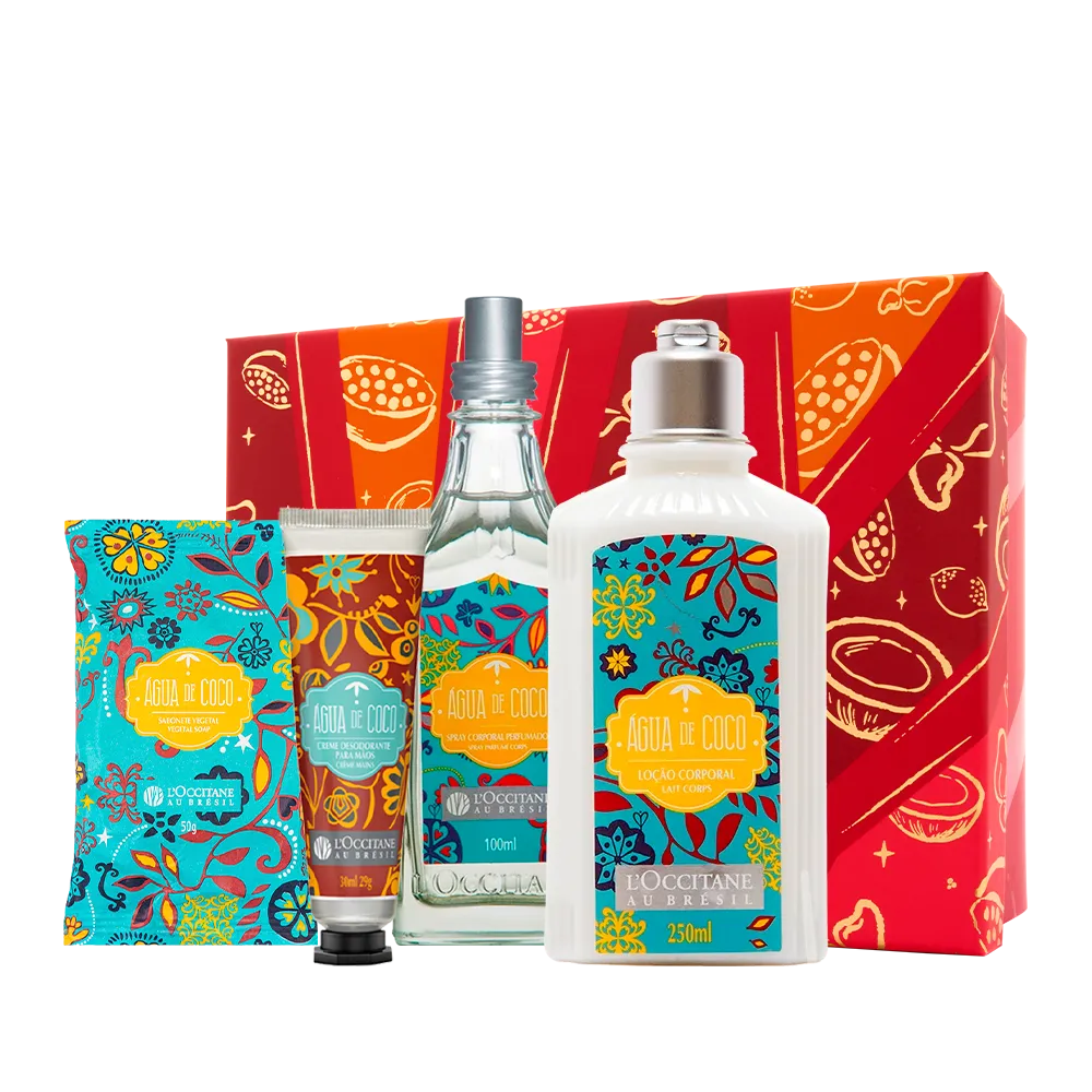 Presente Água de Coco: Sabonete, Loção Corporal, Deo Colônia e Creme de Mãos